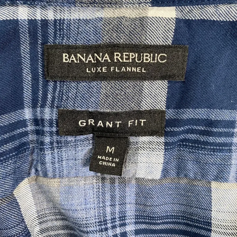 Banana Republic Grant Flannel Shirt Mens Medium Blue Gray Plaid Luxe Fit
